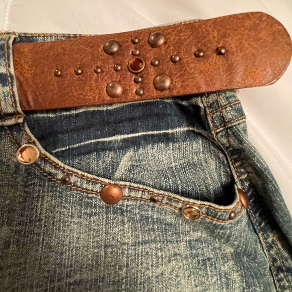 ⭐️ VINTAGE ⭐️ NWOT Apollo Jeans Belted Floral Embroidered Acid Wash Denim Ski… - Picture 2 of 12